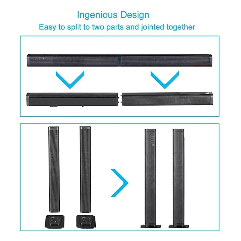 40W Detachable Soundbar TV Speaker, Flat Screen TV Sound Bar Wired & Wireless Bluetooth Sound Bars with Stereo Audio System 3D Surround Sound System Home Theater Speaker with Remote/Optical