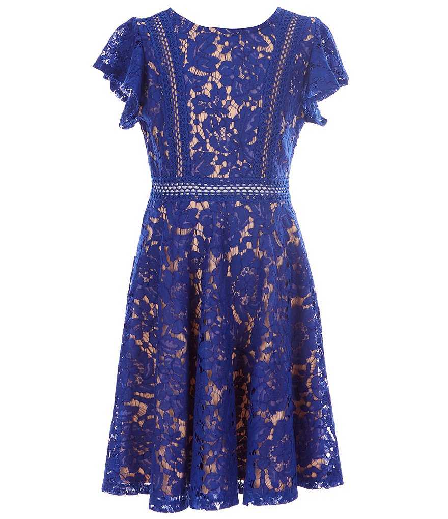 Rare Editions Big Girls 7-16 Flutter-Sleeve Two-Tone Lace A-Line Dress