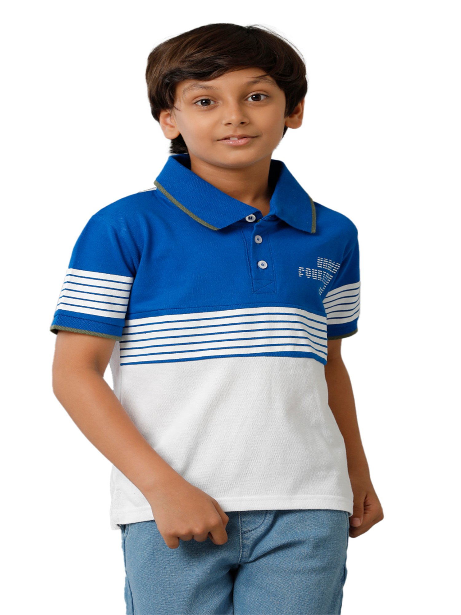 Under Fourteen Only Kids Blue & White Color Block Polo T-Shirt