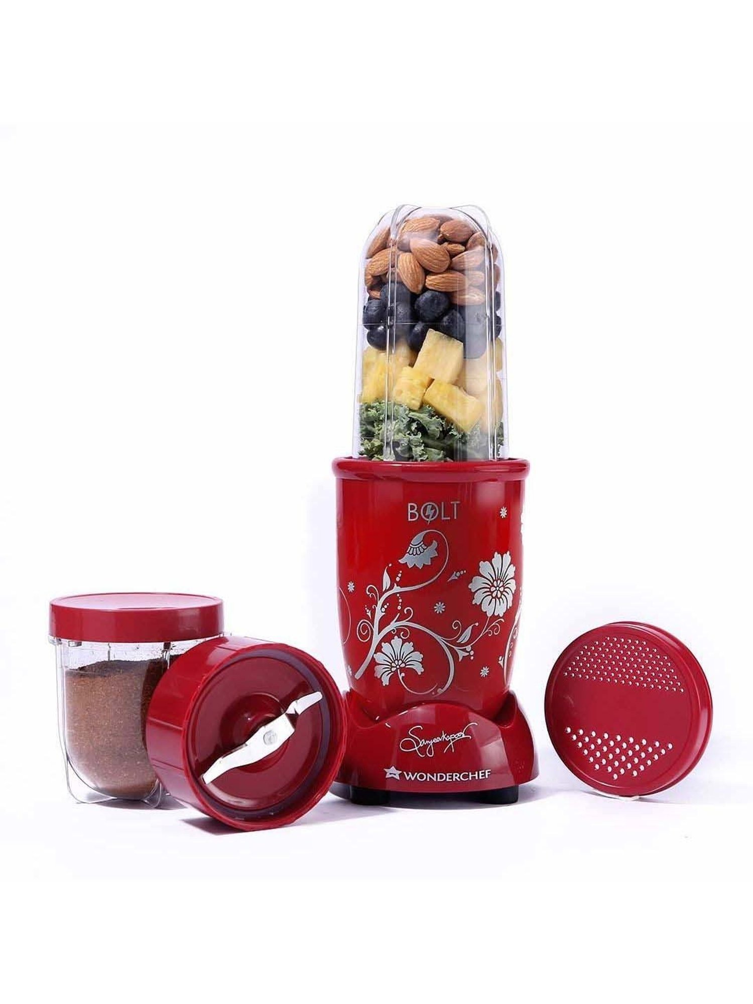 Wonderchef Nutri-Blend BOLT 22000 RPM Mixer-Grinder with 2 unbreakable Jars & Sipper lid (600W, Red)