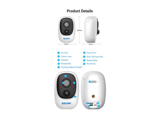 ESCAM G08 1080P Wireless Battery Rechargeable PIR IP Camera Solar Panel Audio Card Cloud Storage Security Video Recorder