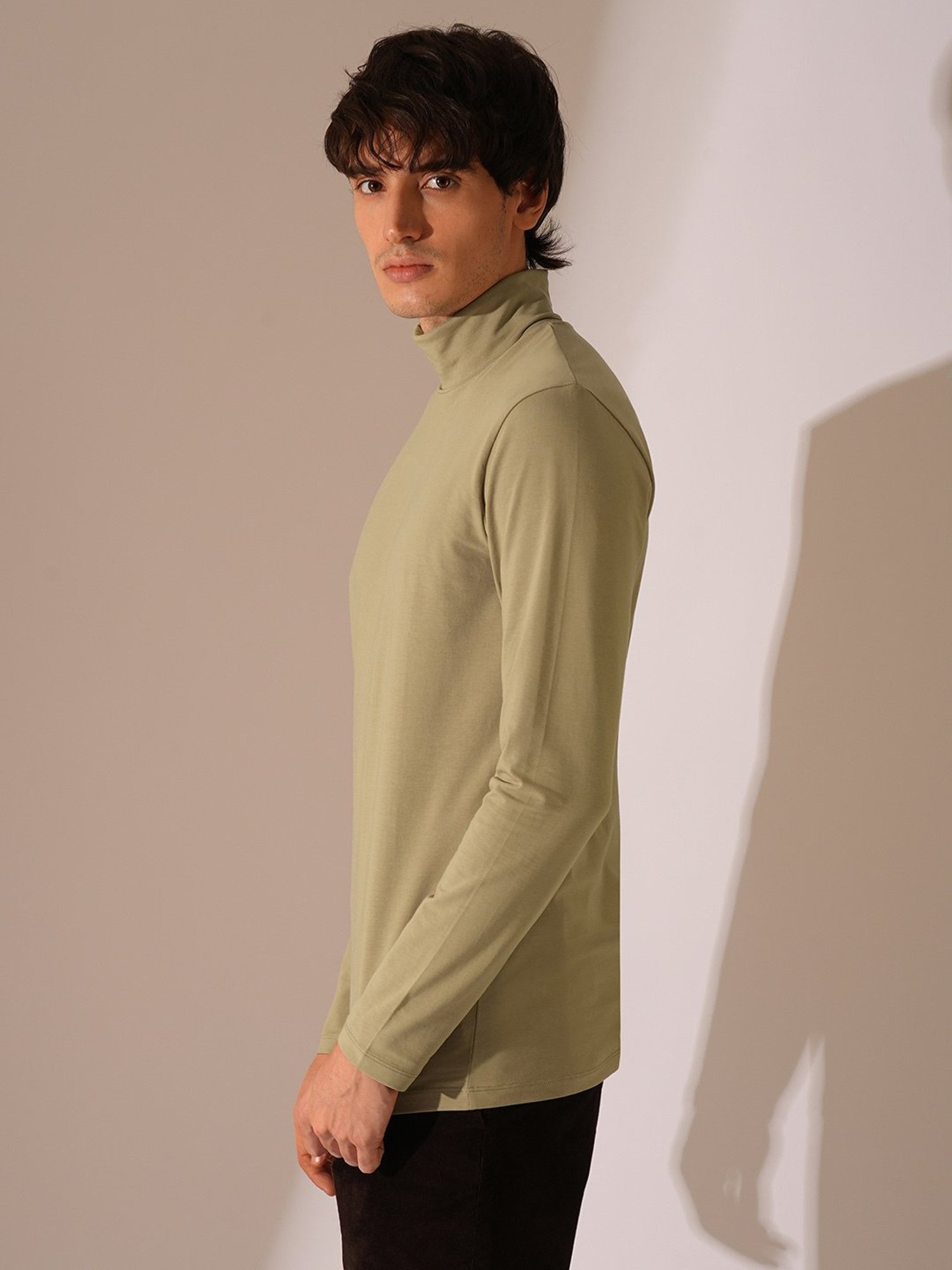 Selected Homme Beige Organic Cotton Slim High Neck