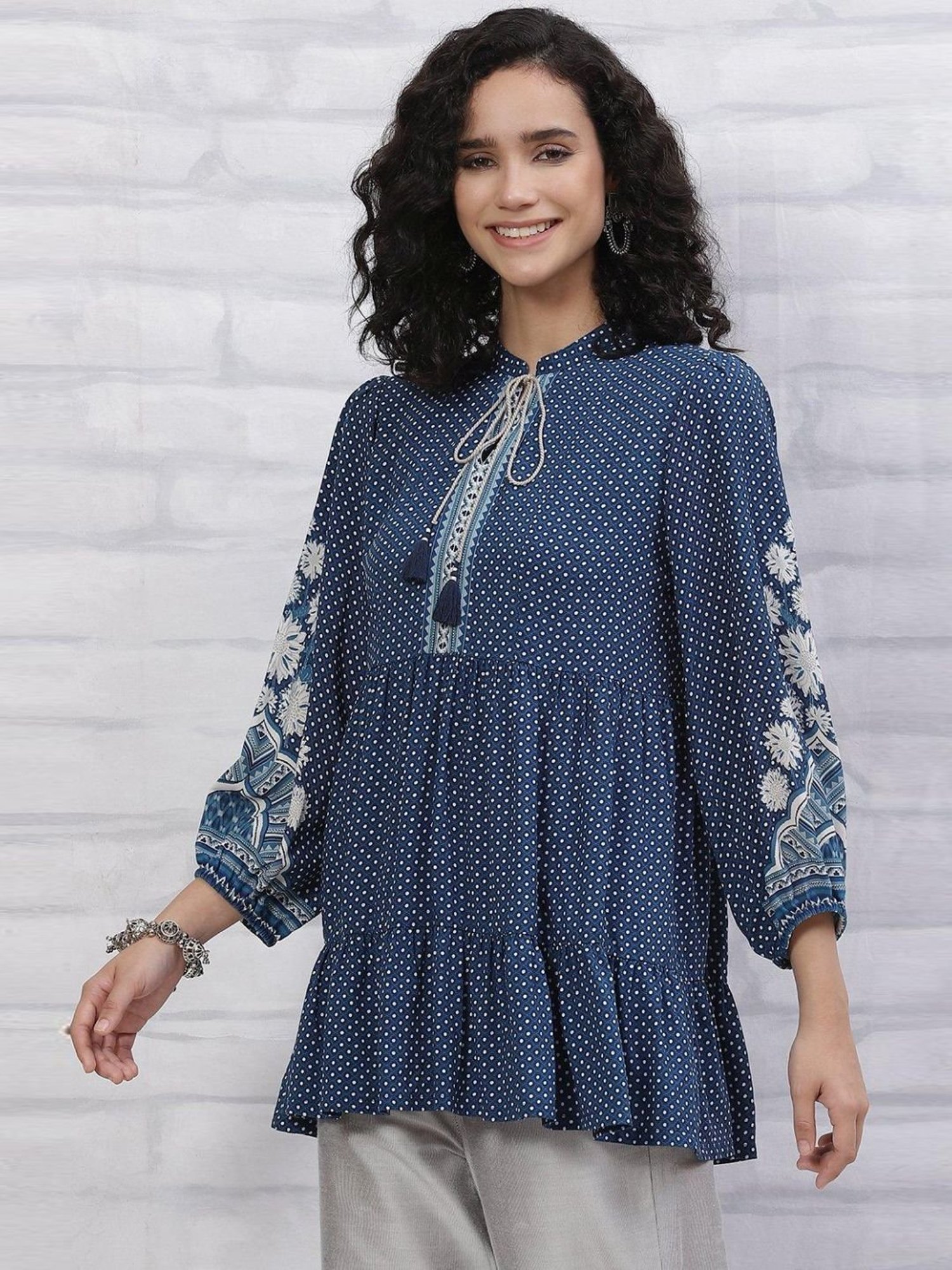 Rangriti Blue Printed Tunic