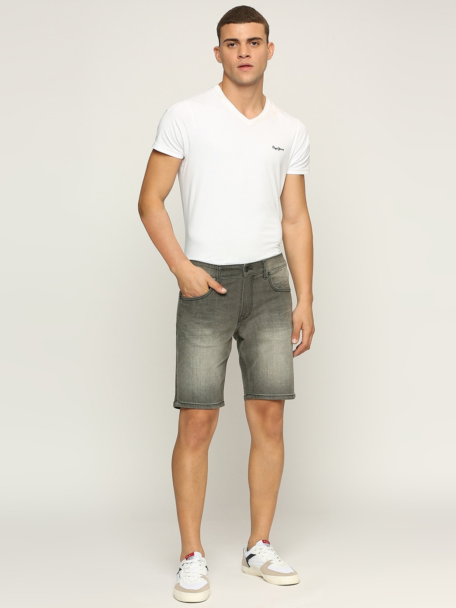Pepe Jeans Grey Cotton Regular Fit Denim Shorts