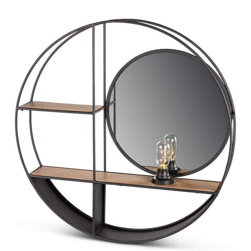 Everlasting Glow Circular Wall Shelf with Built in Mirror and Light Bulb