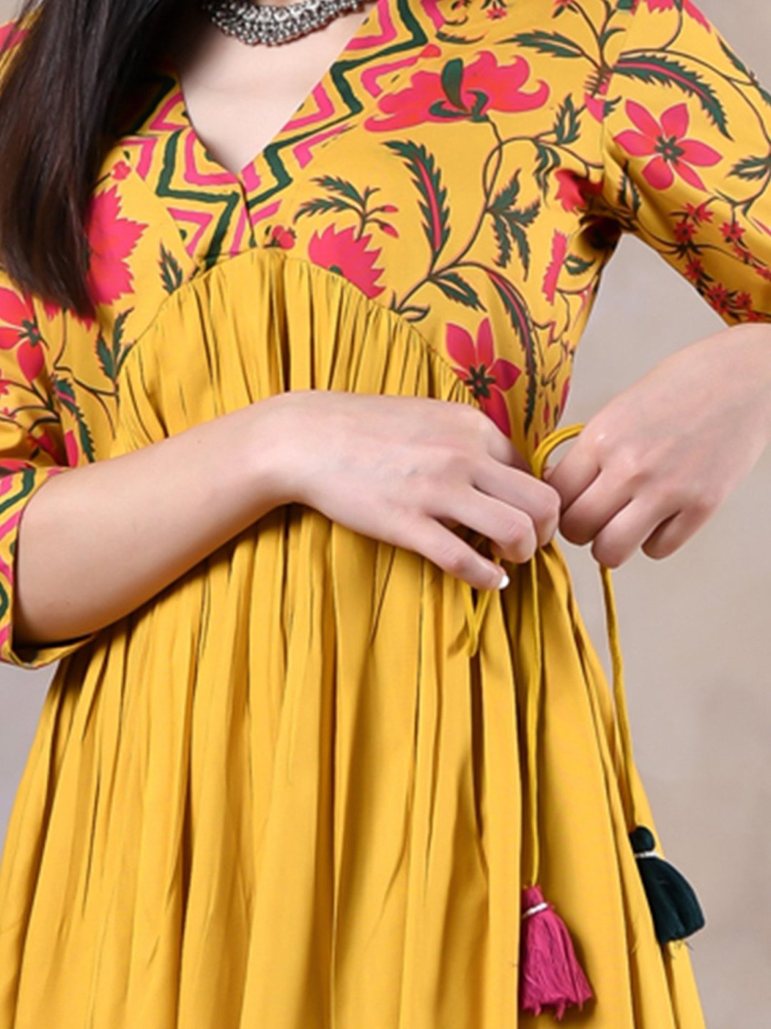 Rustorange Yellow Printed A-Line Dress