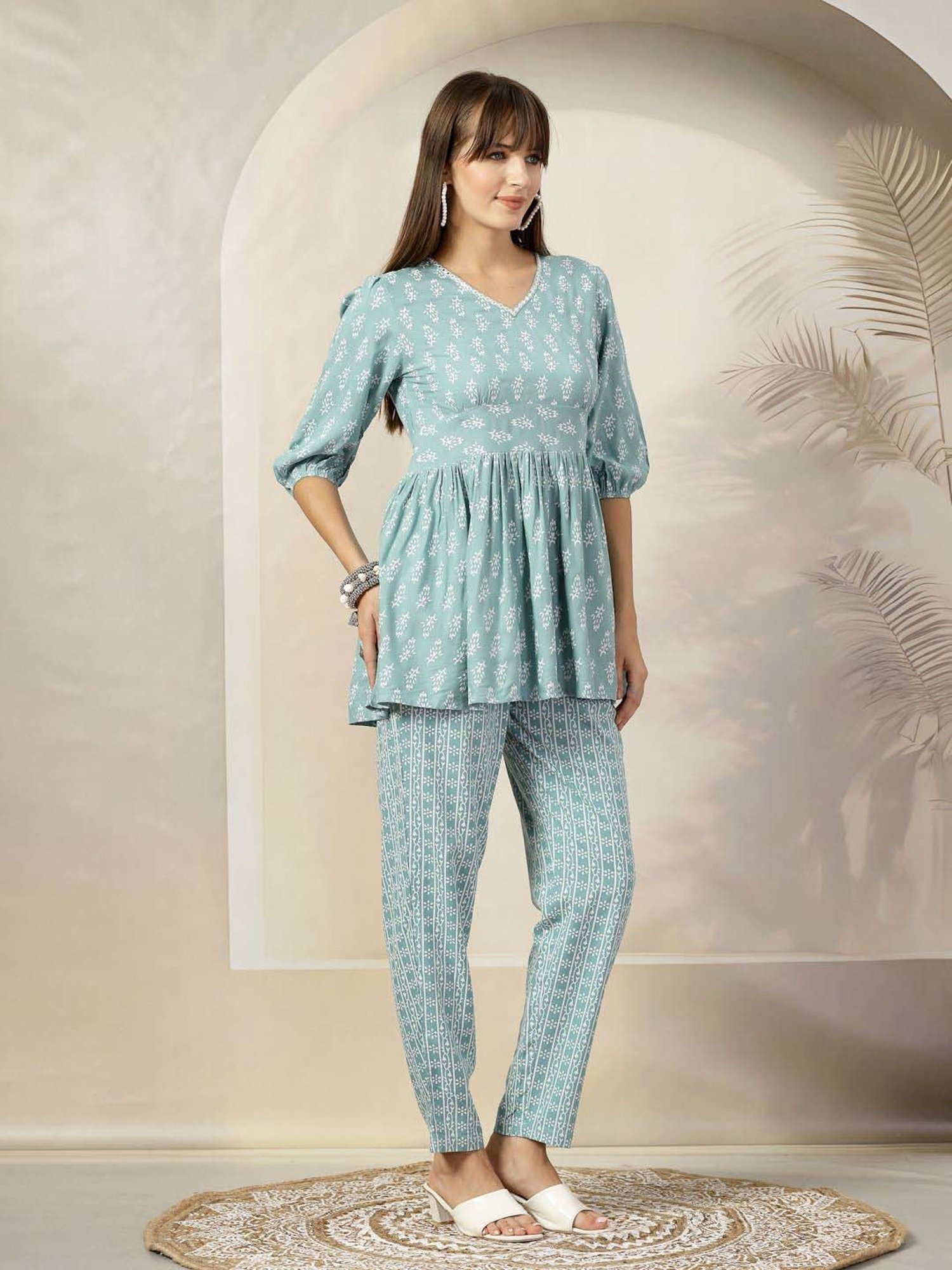 Stylum Blue Printed Tunic Pant Set