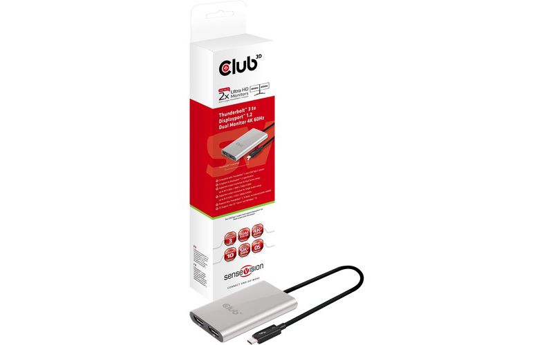 Club3D Displayport CSV-1577 Thunderbolt 3 Dual DisplayPort Output Display Adapter for Windows and MAC OSX Compatible Systems, Supports Two 4K 60Hz ...