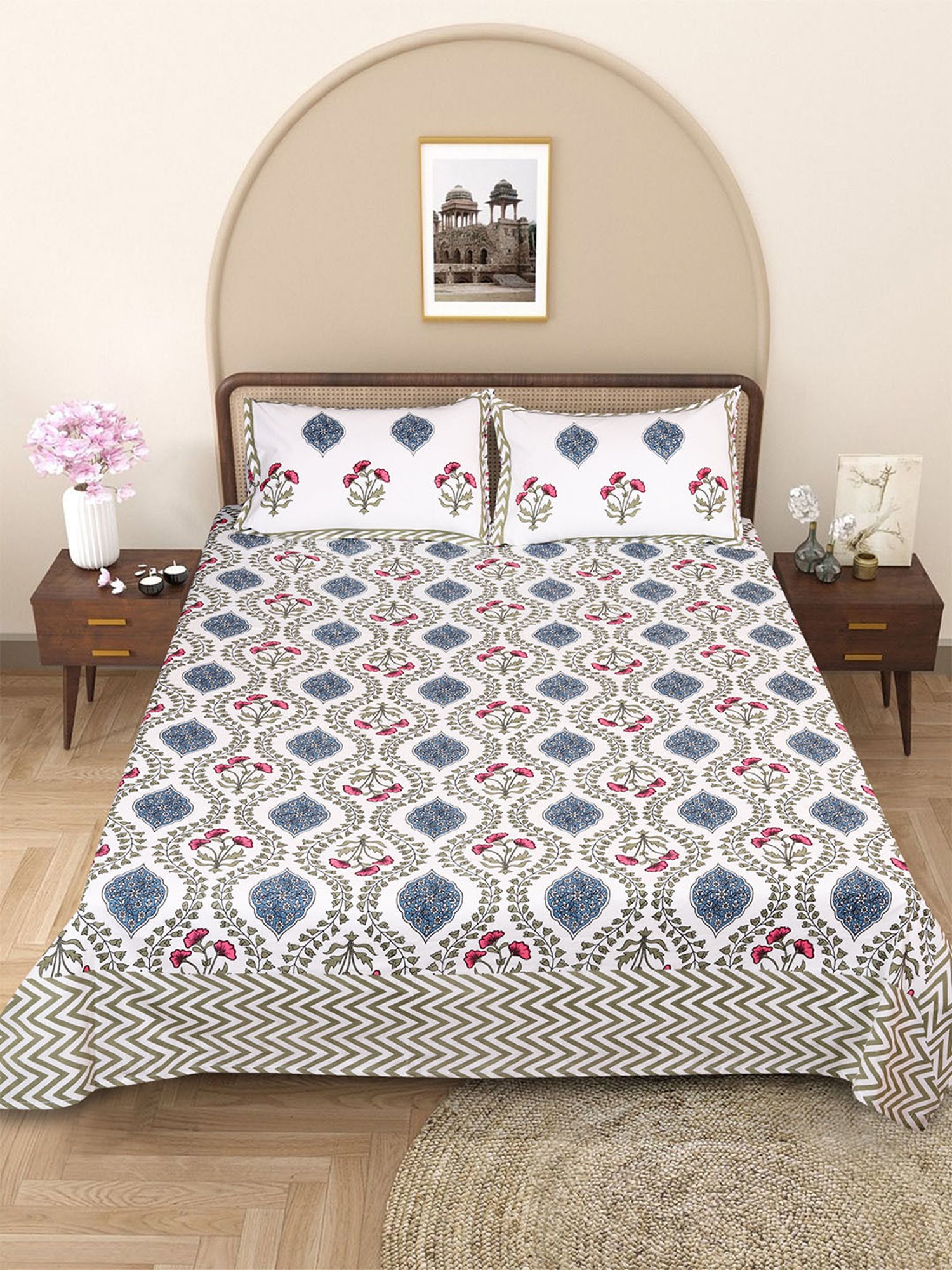 Romee White Cotton Ethnic Bed Sheets