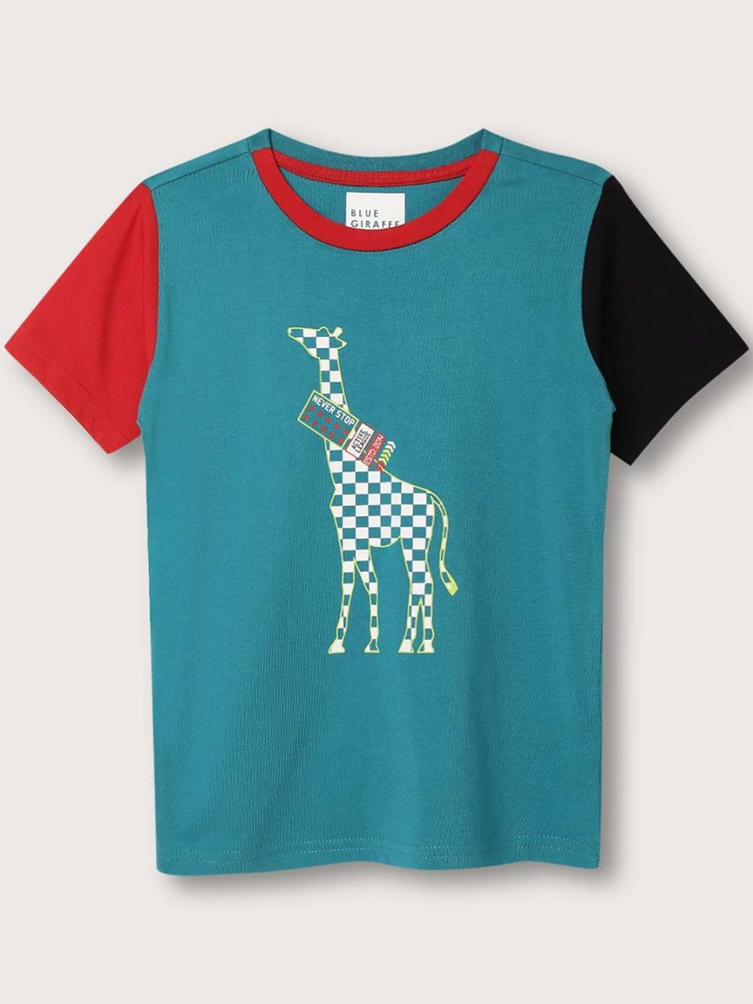 Blue Giraffe Kids Teal Blue Cotton Printed T-Shirt
