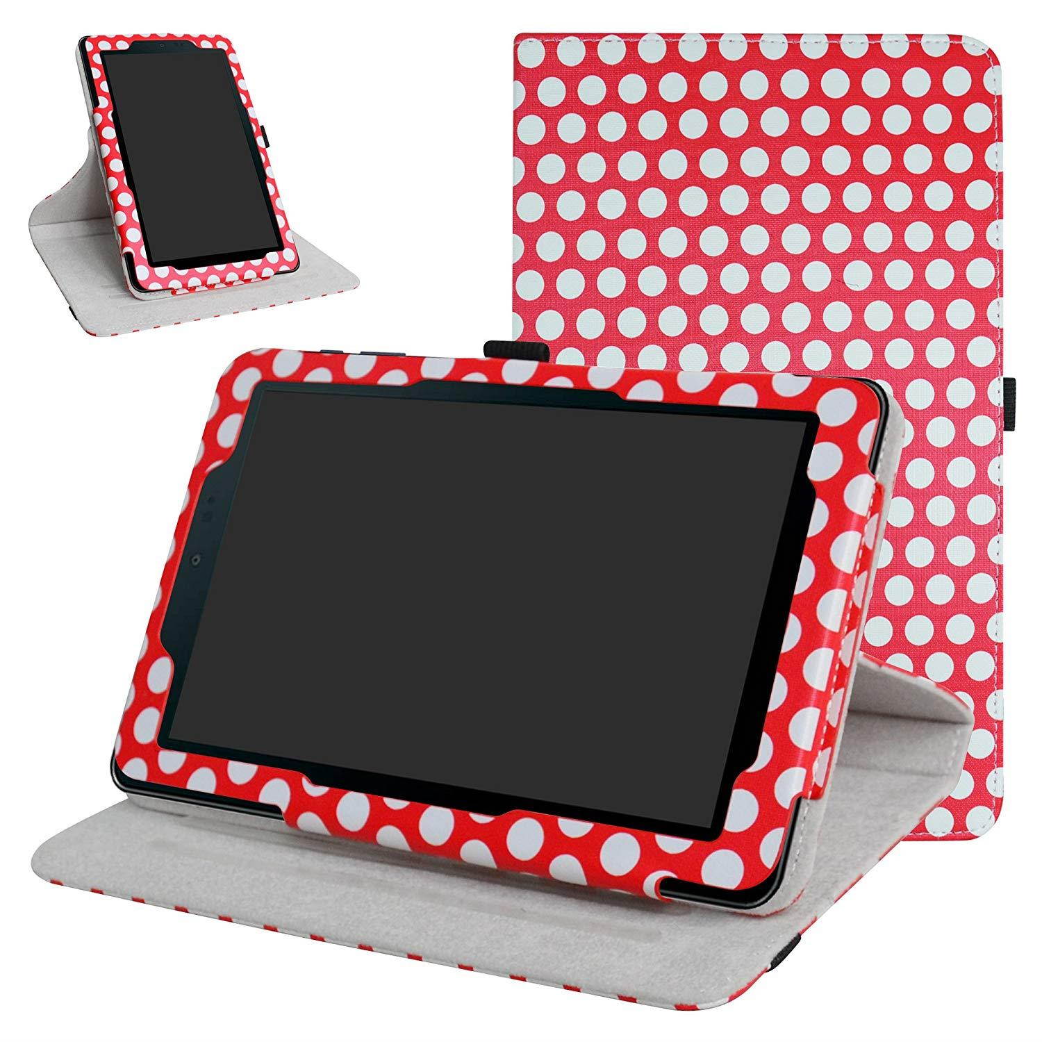 Sprint Slate 8" Tablet Rotating Case,Mama Mouth 360 Degree Rotary Stand with Cute Cover for 8" Sprint Slate 8 (AQT80) / Sprint Slate 8 Plus Android Tablet,Polkadot Red