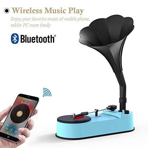 Turntable Record Player with Horn Speaker for 3345 RPM RecordsMini Gramophone Supporting Bluetooth Playback Blue