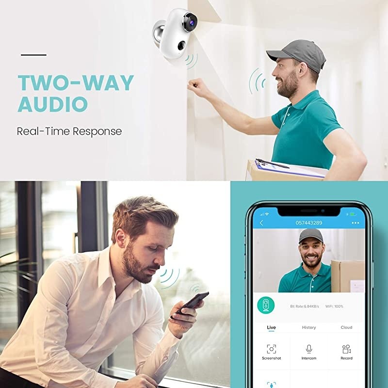 HMD2 Wireless Rechargeable Battery-Powered Security Camera, 1080P Video with 2-Way Audio, Night Vision, Waterproof Home Indoor/Outdoor WiFi Cameras with Cloud Service