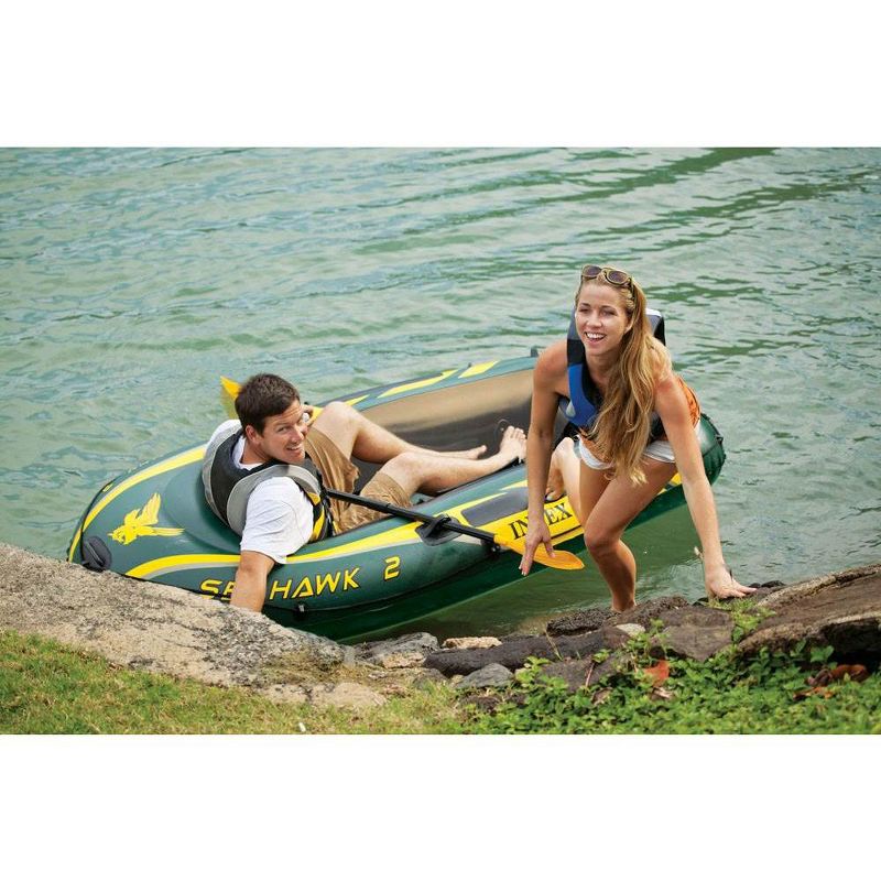Intex Seahawk 2 Inflatable 2 Person Floating Boat Raft Set with Oars & Air Pump