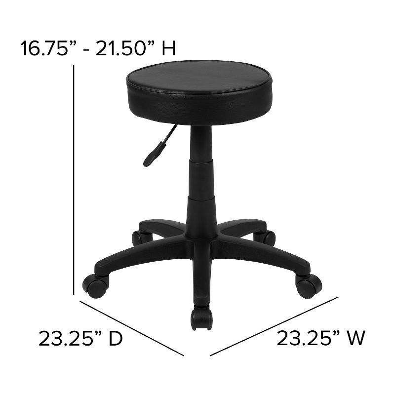 Emma and Oliver Black Adjustable Doctors Stool on Wheels with Ergonomic Molded Seat