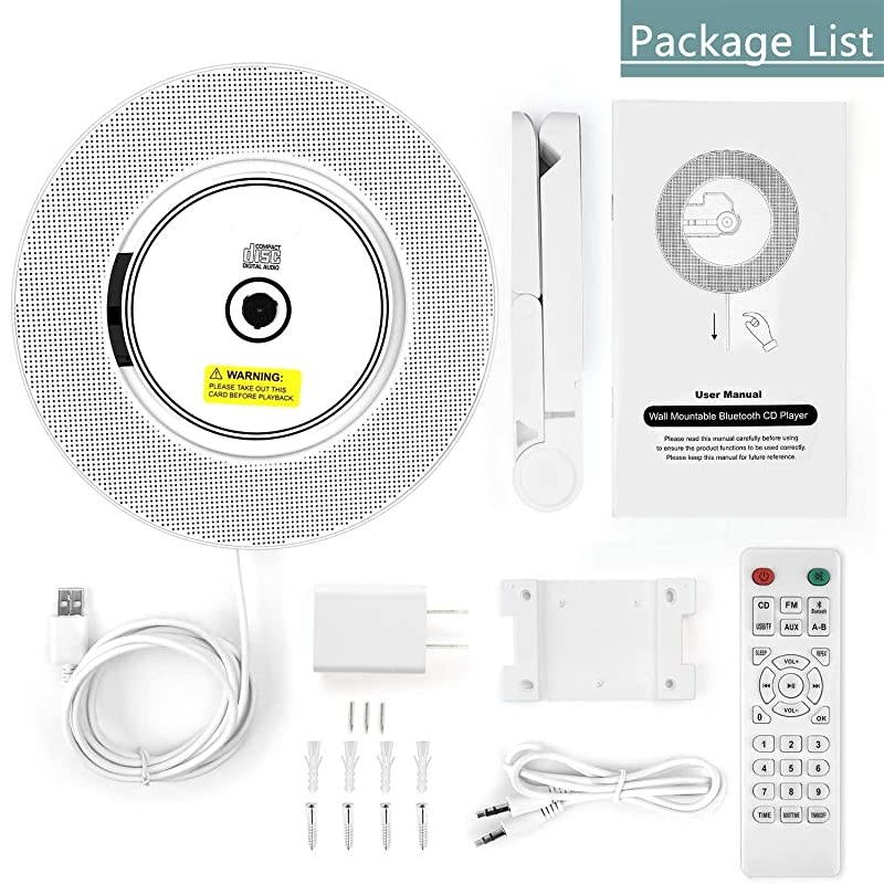 Upgraded Portable CD Player with Bluetooth FM Radio Wall Mountable CD Music Player with IR Remote Control Builtin HiFi Speakers Support CD USB TF AUX Input Ideal for Gift and Home Decor