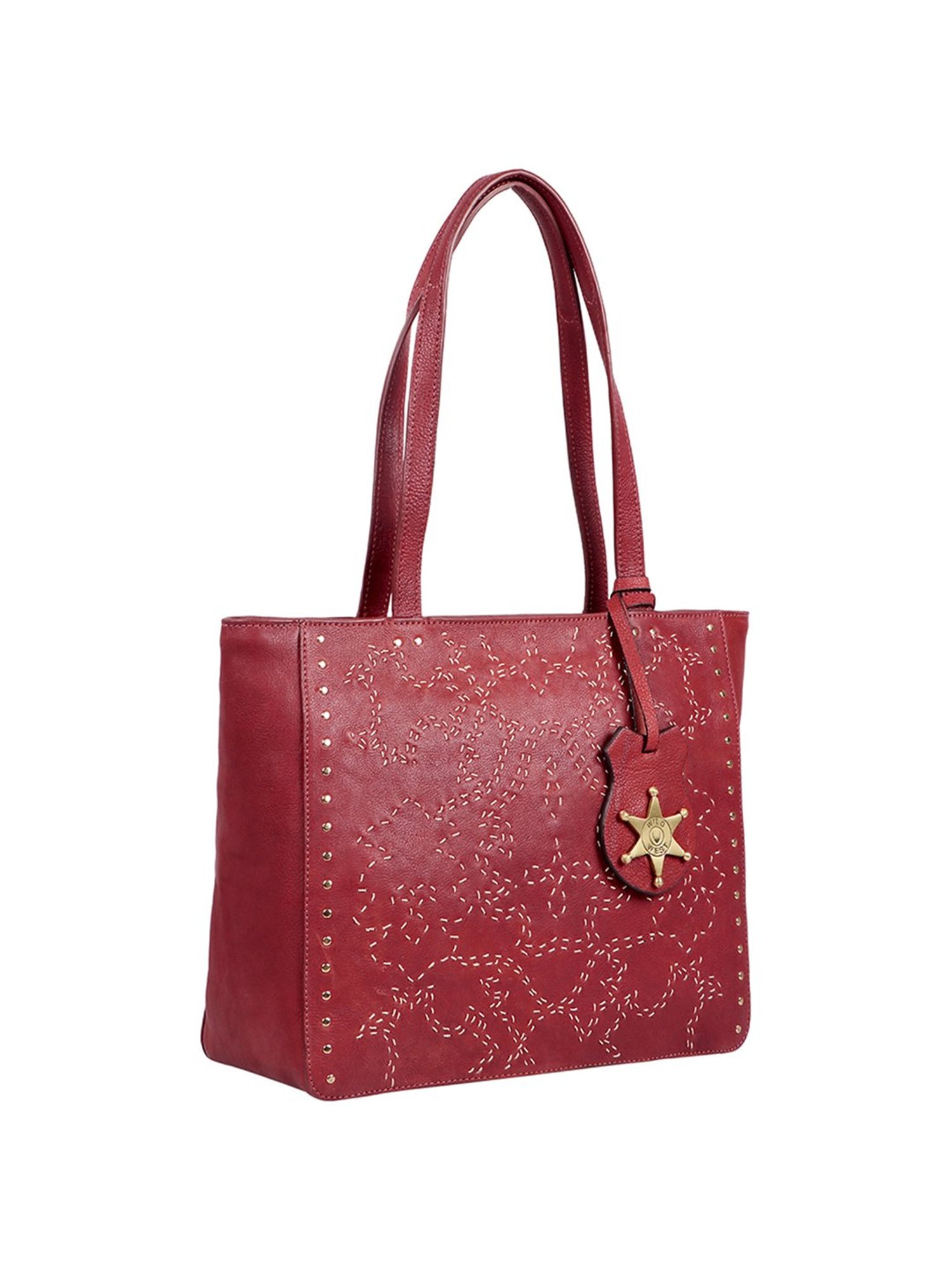 Hidesign Wild West Red Embroidered Medium Tote Handbag