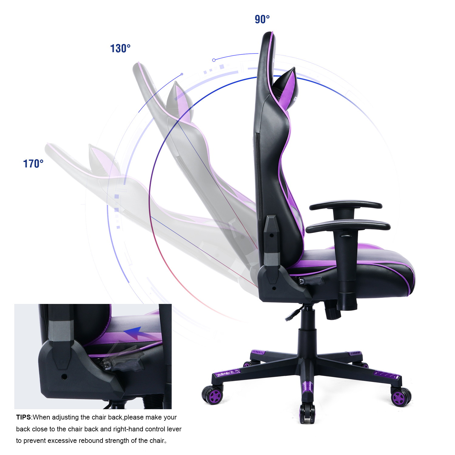 Gaming Chair, Racing Style Computer Desk Chair Padded Armrests Ergonomic Lumbar Support Adjustable Height