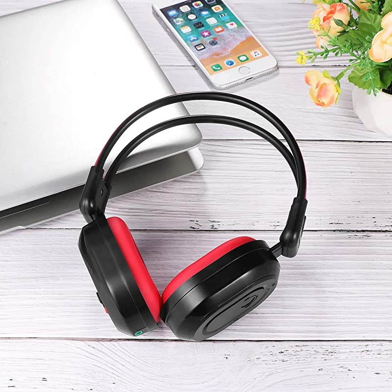 Foldable Wireless Headphone Portable FM Stereo Headset Radio (Black Red)