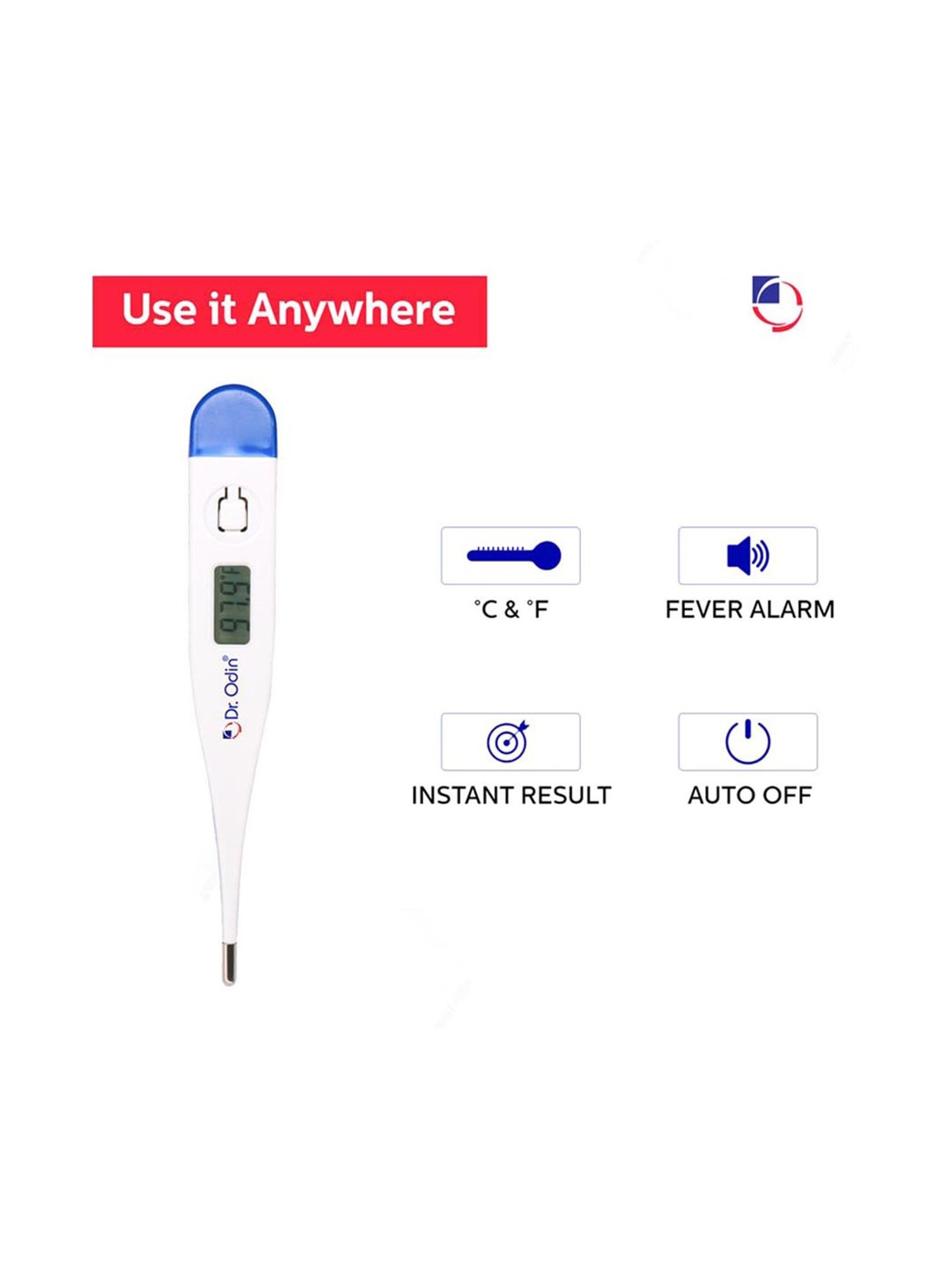 Dr. Odin PT01B CE Approved Digital Thermometer (White and Blue)