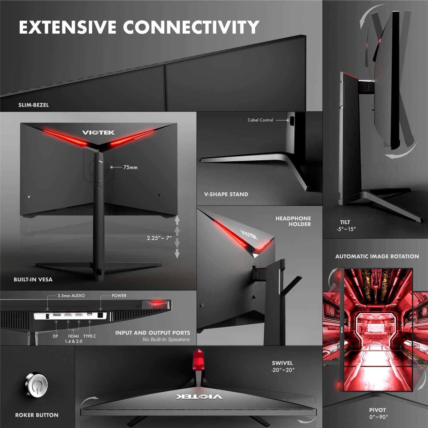 VIOTEK REAPER RFI25CBA 25 Inch Extreme Gaming 144hz Monitor &ndash; Low Lag 1ms MPRT Frameless FHD 1080p IPS 111% sRGB Panel GSYNC FreeSync DP 1.2 HDMI 2.0 USB-C Adjustable Stand &mdash; 3 Years Zero Dead Pixels