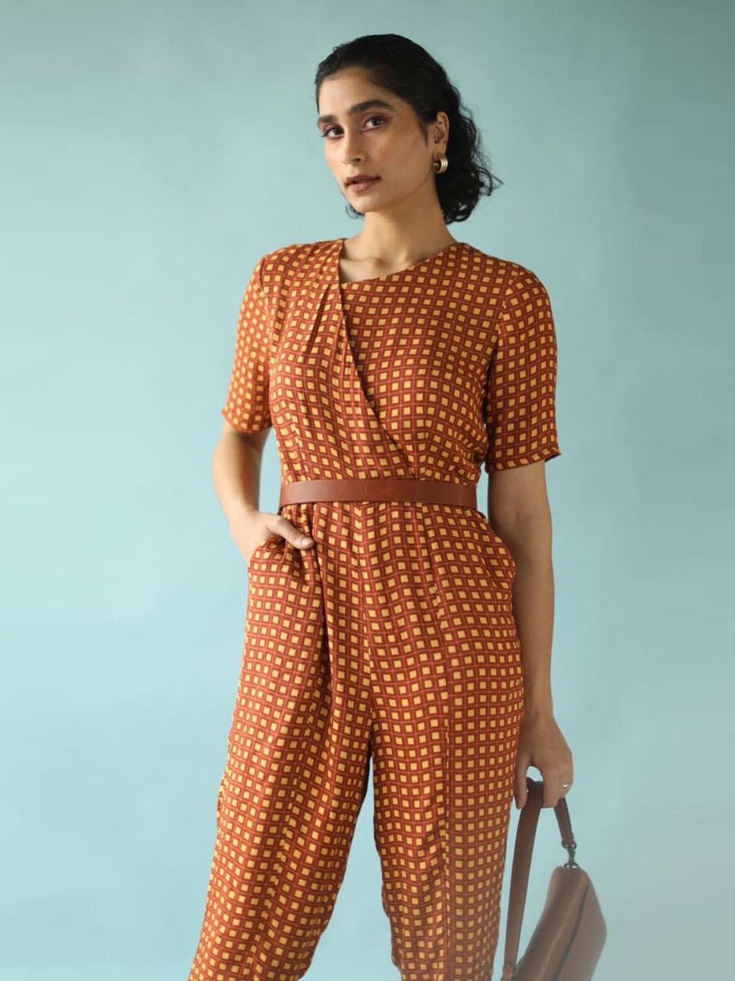 Qua Brown & Yellow The Kom Jumpsuit