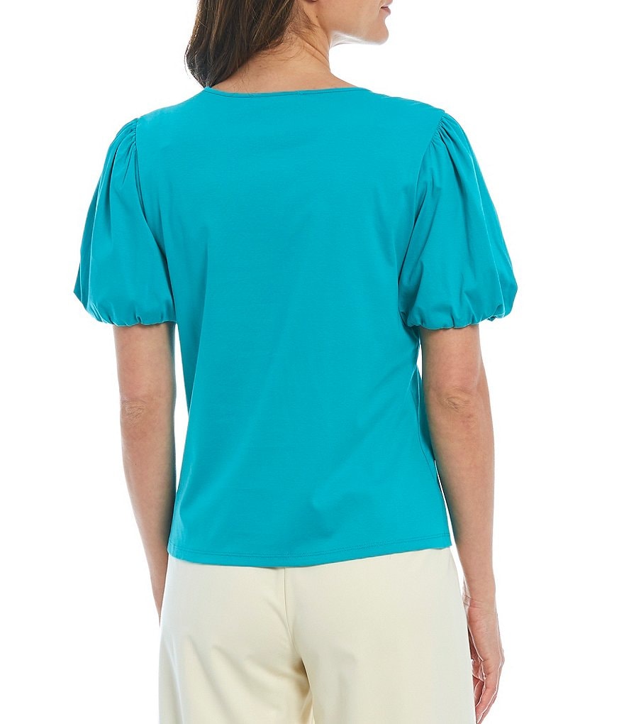 Preston & York Caroline Bow Woven V-Neck 3/4 Sleeve Blouse