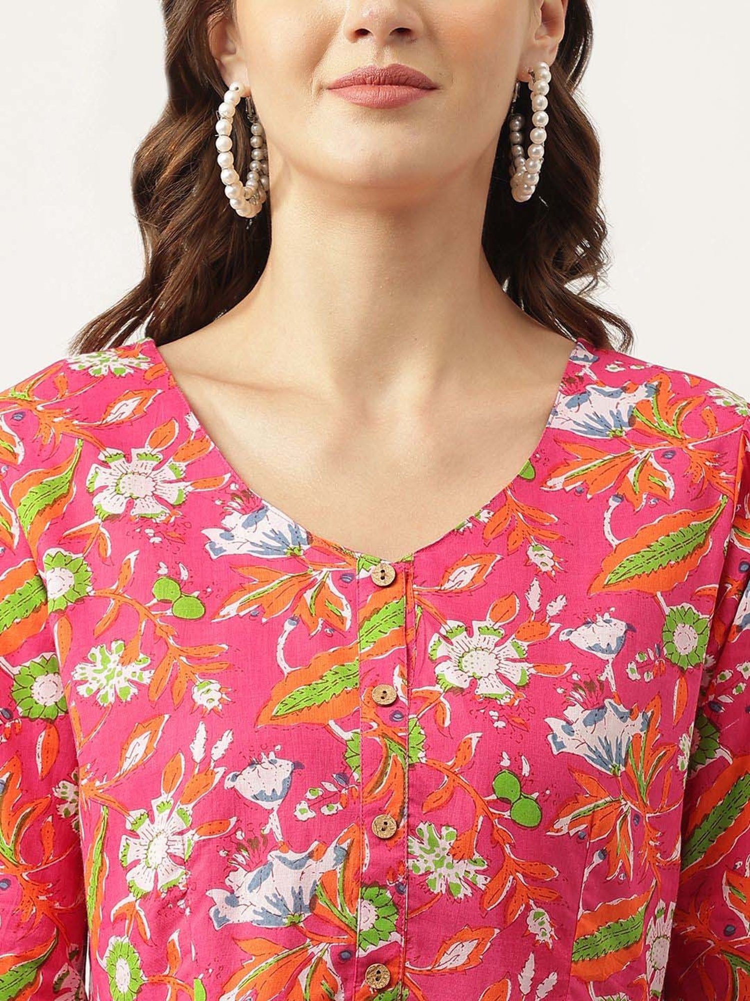 Divena Pink Cotton Floral Print Top