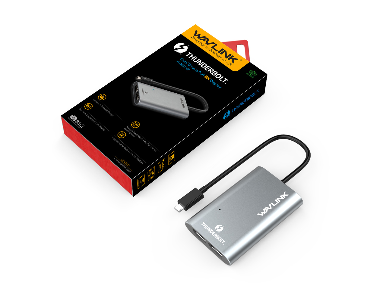 ?Intel Certified?Wavlink Thunderbolt 3 to Dual DisplayPort 8K Adapter, Support up to 8K(7680 x 4320) @30Hz, Dual4K@60Hz, or FHD@144KHz Resolution, Up to 40Gbps Compatible with Mac and Windows Systems