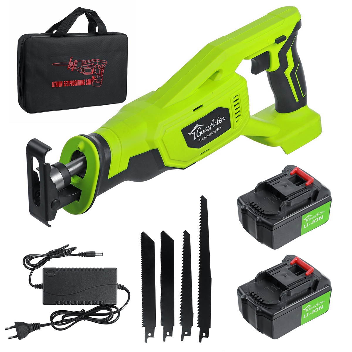 288VF Reciprocating Saws Saber Saw Portable Cordless Electric Jig Saw With Led Light & 1/2pcs Battery & 6pcs Saw Blade-Two Batteries