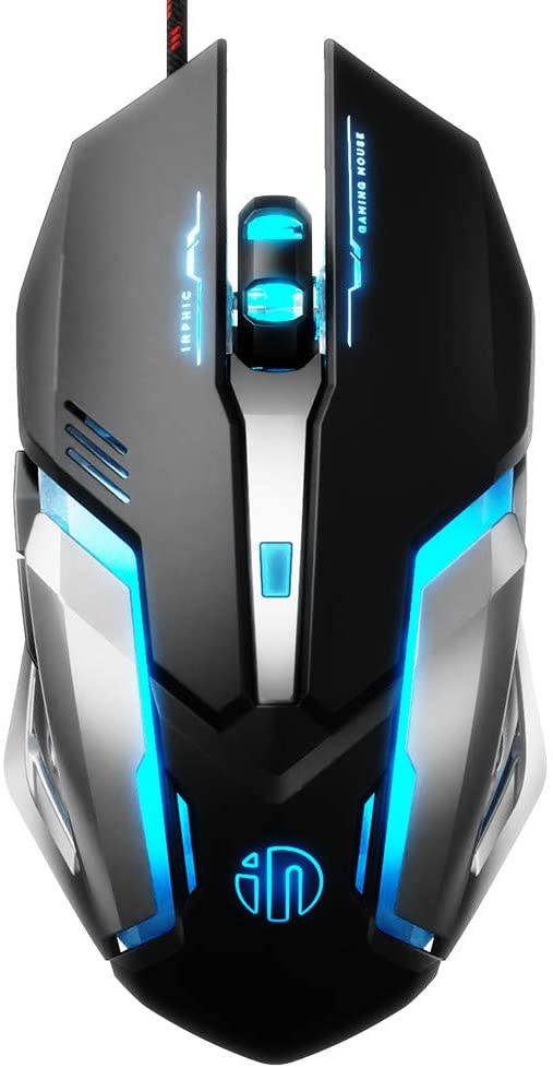 Inphic Gaming Mouse Wired, Ergonomic Game USB Computer Mice Backlight Mouse RGB Gamer Desktop Laptop PC Gaming Mouse, 7 Programmable Buttons for Windows 7/8/10/XP Vista Linux (Black)