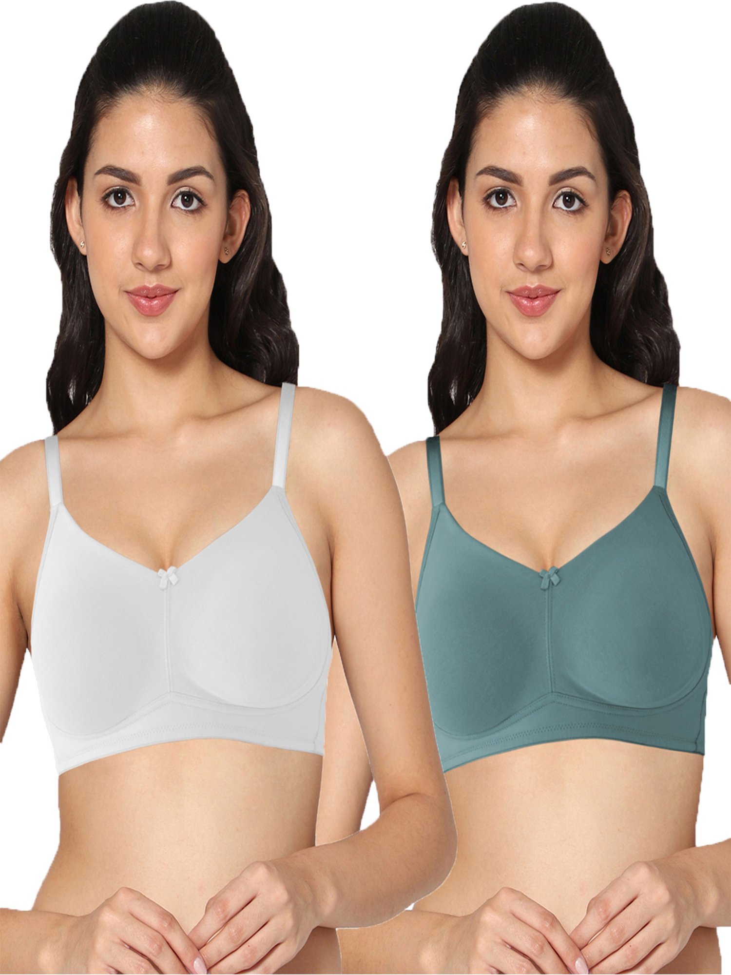 IN CARE Olive & White Non-Wired Full Coverage T-Shirt Bra - Pack of 2