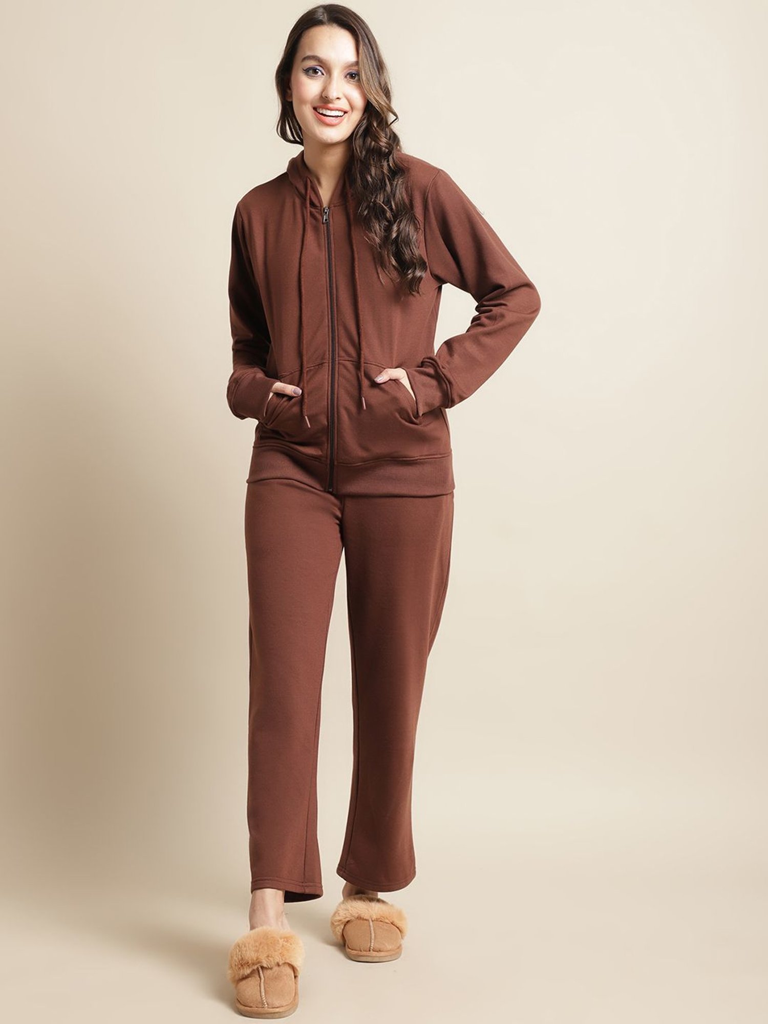 Secret Wish Brown Winter Hoodie With Pyjamas