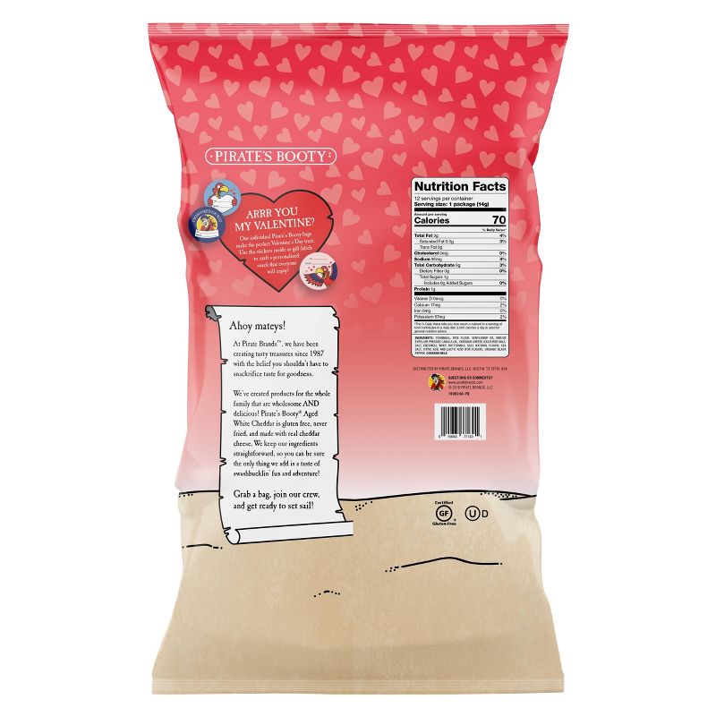 Pirates Booty Valentine's Be My Matey Aged White Cheddar Puffcorn - 12ct