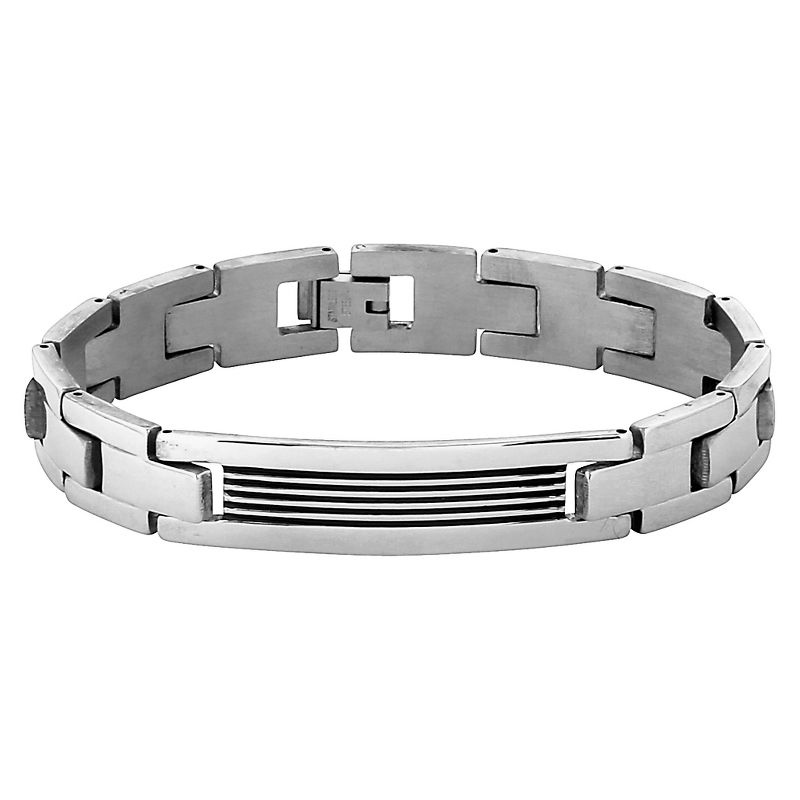 Men's Crucible Stainless Steel Grooved ID Plate Link Chain Bracelet