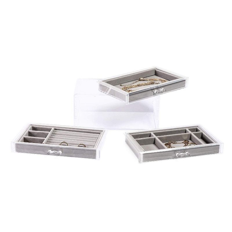 Juvale Acrylic Jewelry Box 3 Drawers, Velvet Jewelry Organizer with Small Clear Jewelry Case for Earrings, Rings, Bracelets and Necklaces Storage
