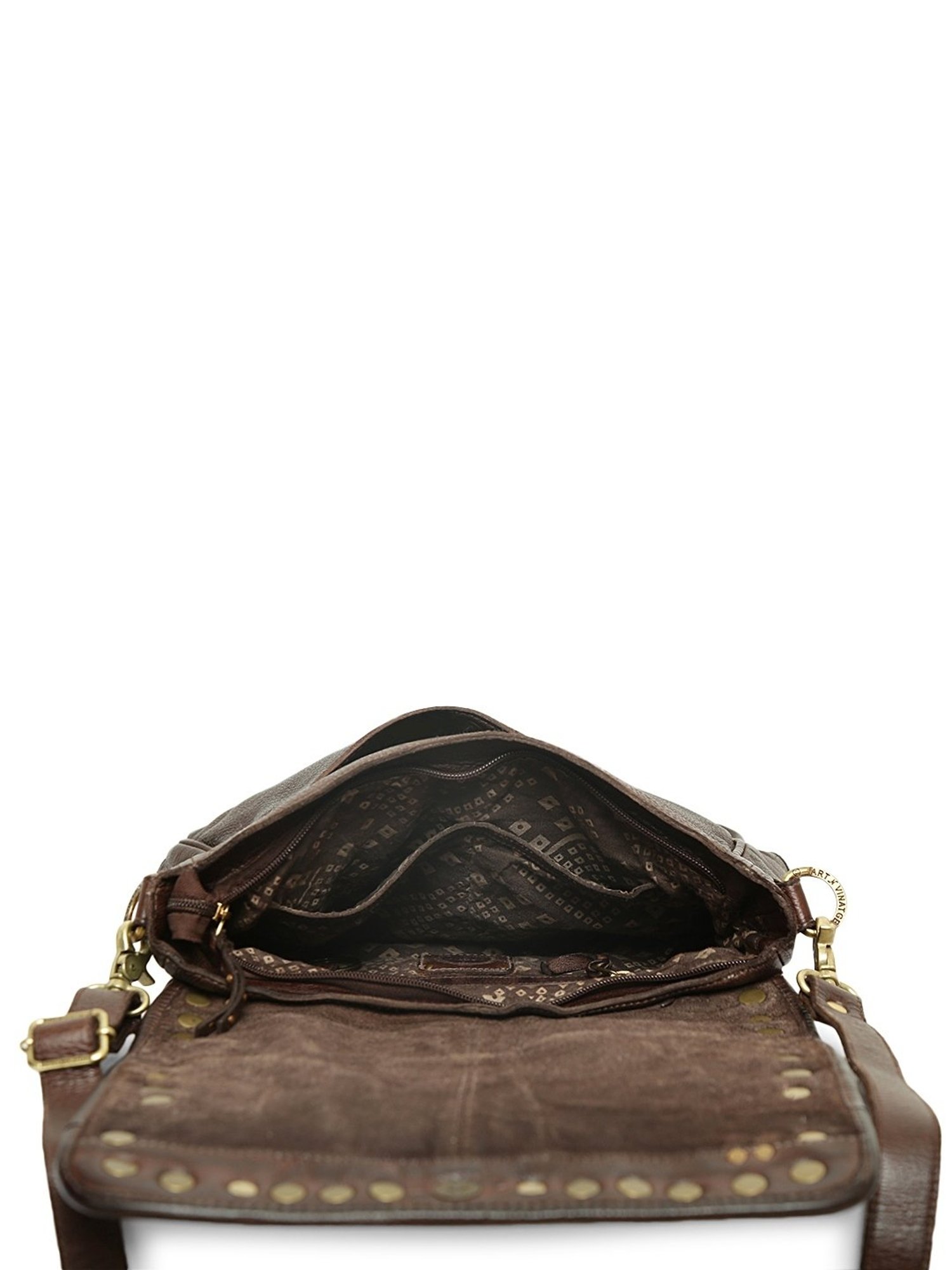 Art N Vintage Silvia Brown Leather Embellished Medium Sling Handbag