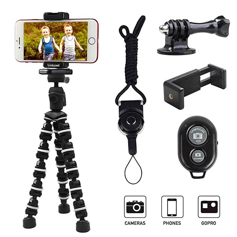 Phone Tripod,  Octopus Phone Tripod Portable and Adjustable Tripod Stand Holder with Universal Clip and Bluetooth Remote Compatible with Most Smartphones, GoPros, and Digital Cameras