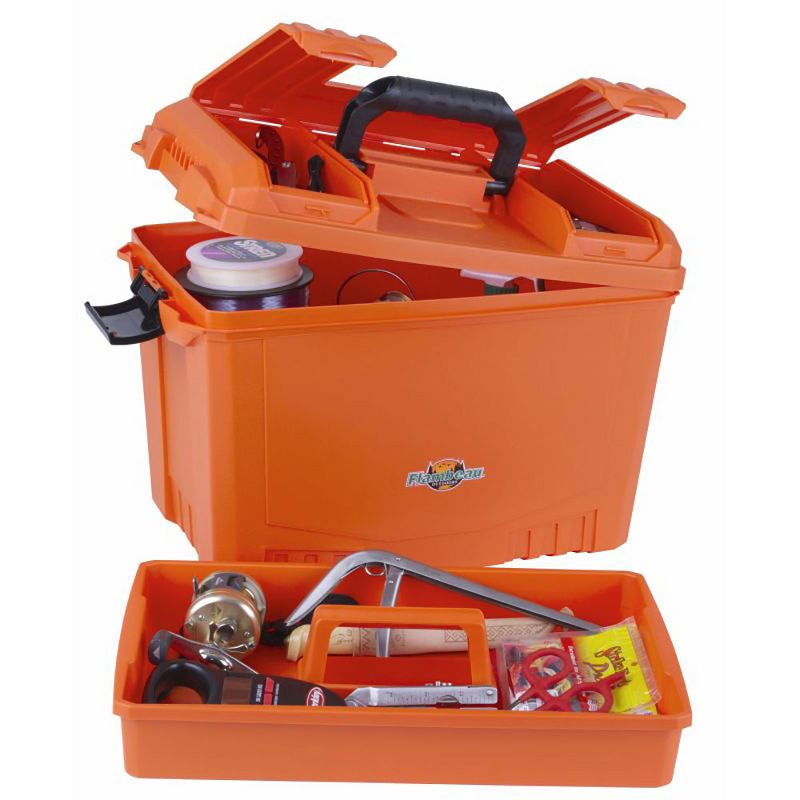 Flambeau Outdoors 1809 18 Inch Water Resistant Marine Dry Outdoor Camping Fishing Tackle Storage Box with Removable Tray, Orange