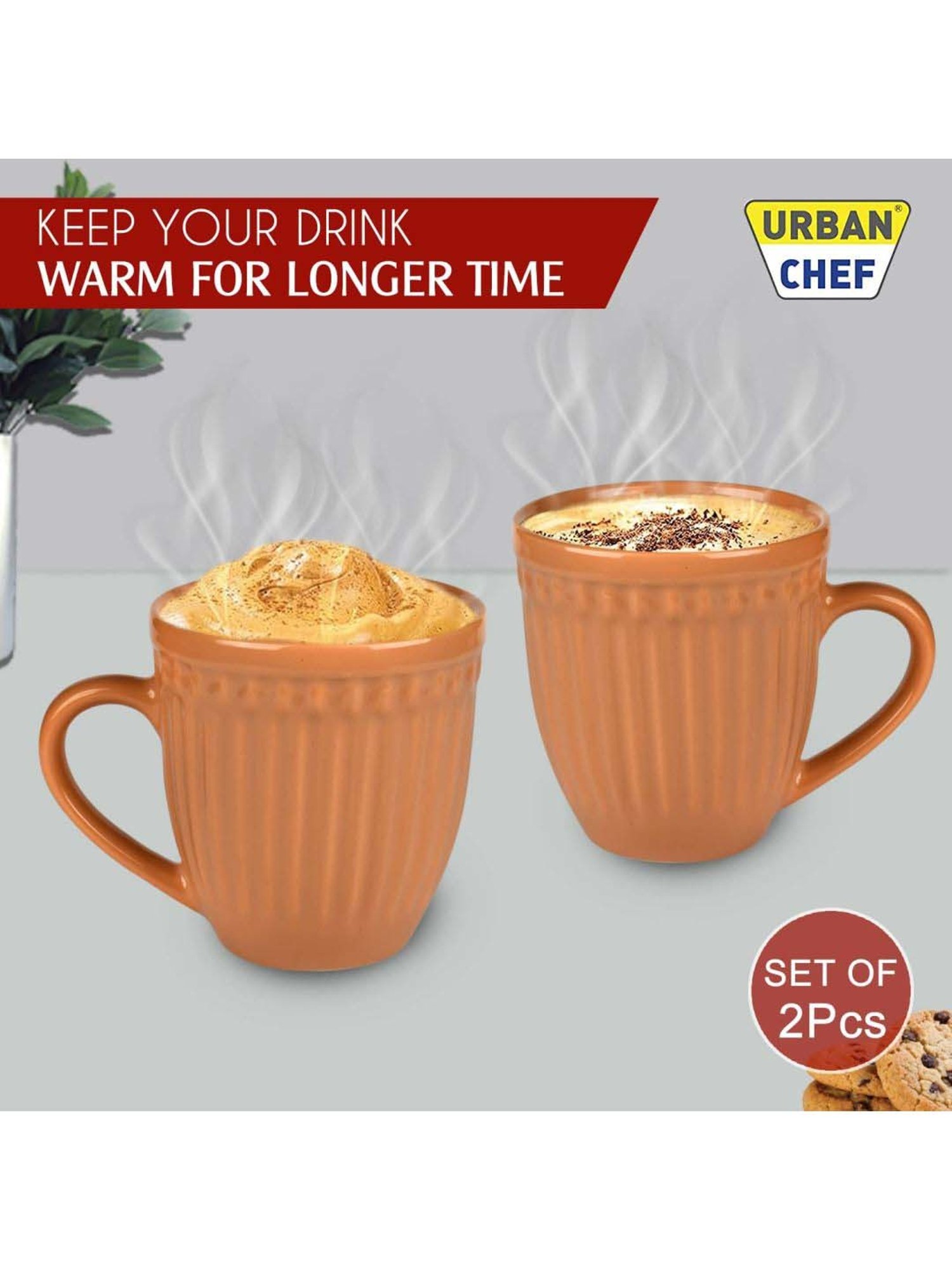 Urban Chef Brown Ceramic Handcrafted Microwave Safe Tea Cup - Set of 2