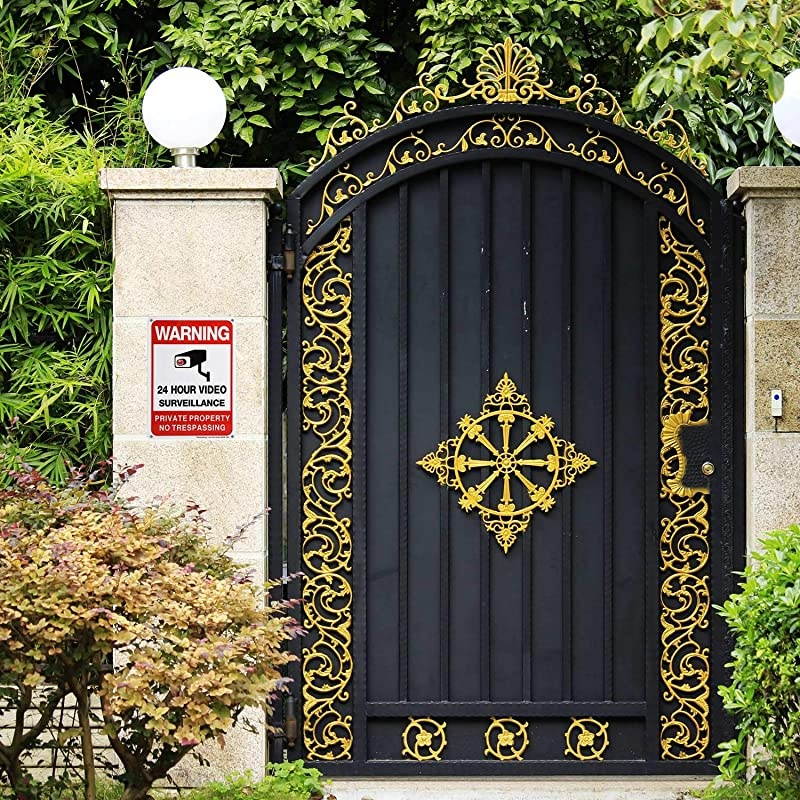 4-Pack Private Property No Trespassing Sign, Video Surveillance Signs Outdoor, UV Printed .040 Mil Rust Free Aluminum 10 x 7 in, Security Camera Sign for Home, Business, Driveway Alert, CCTV