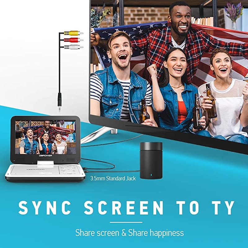 12 Portable DVD Player with 5Hour Rechargeable Battery 10 Swivel Display Screen SD Card Slot and USB Port with 18 Meter Car Charger and Power Adaptor Region FreeWhite