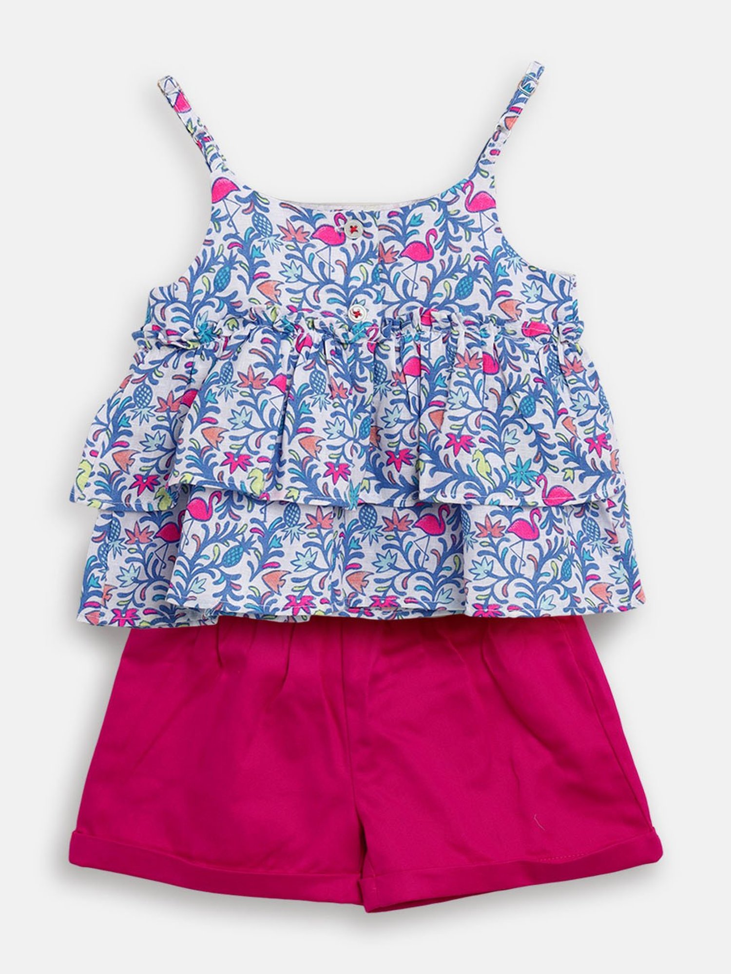 Nauti Nati Kids White & Pink Printed Top with Shorts