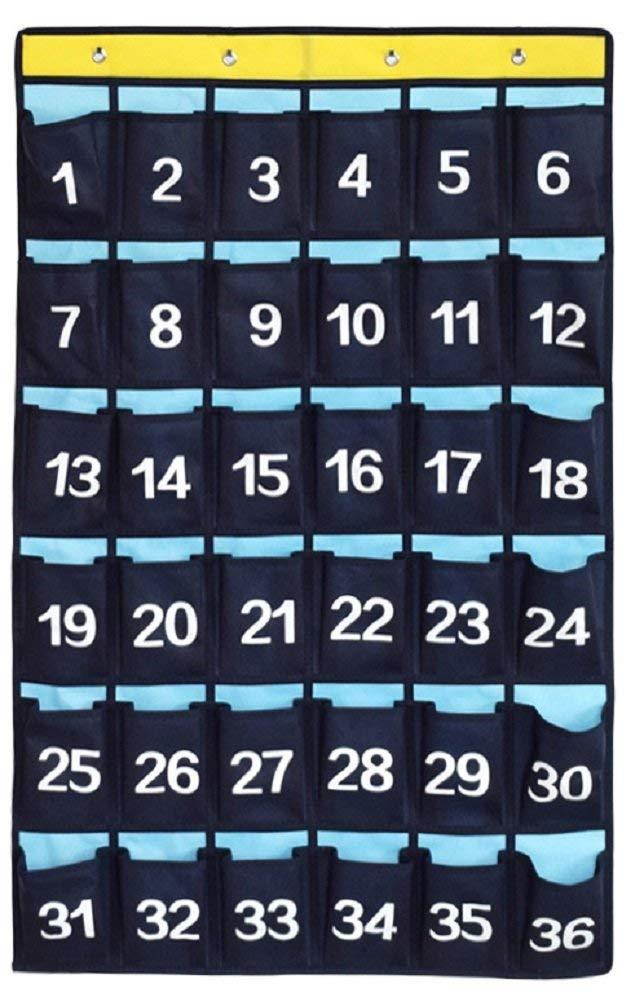 NIMES Numbered Organizer Classroom Pocket Chart for Cell Phones Calculators Holders Blue (36 Pockets)