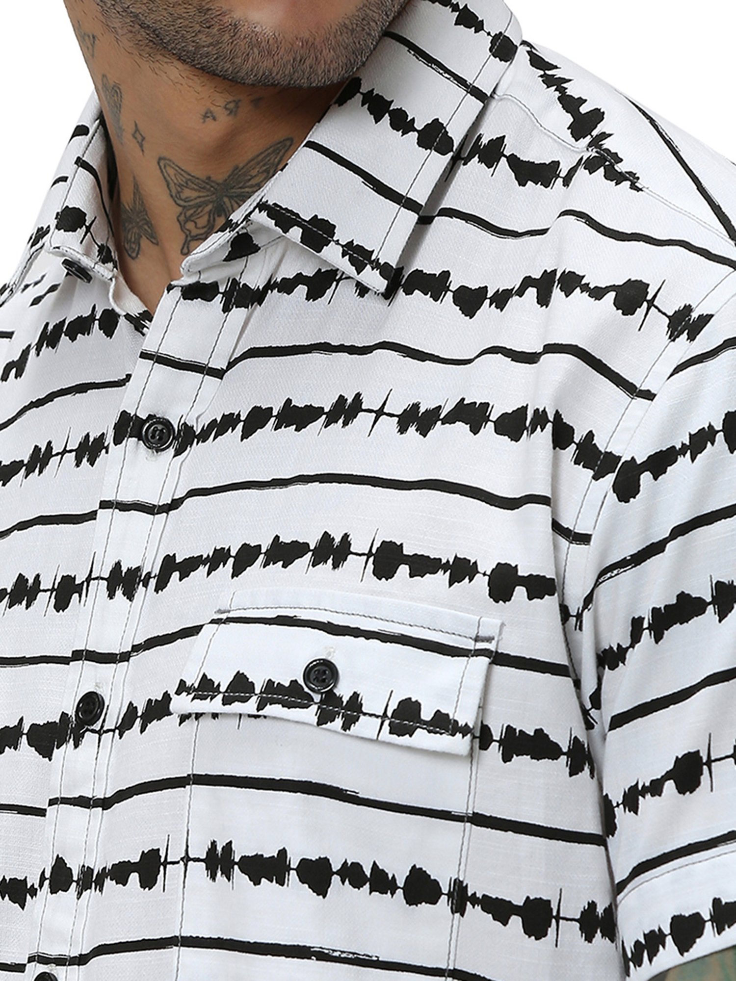 Mufti White Slim Fit Striped Cotton Shirt