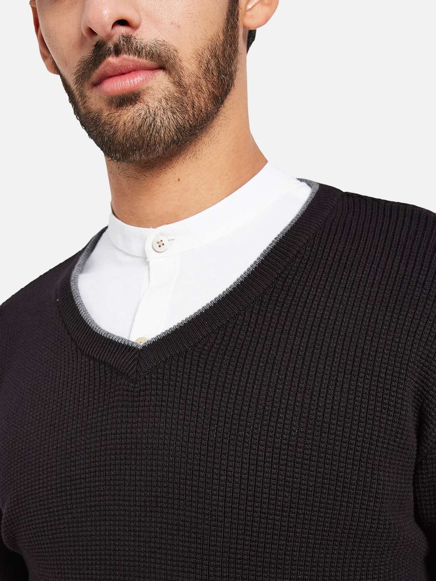 METTLE Black Cotton Regular Fit Sweater