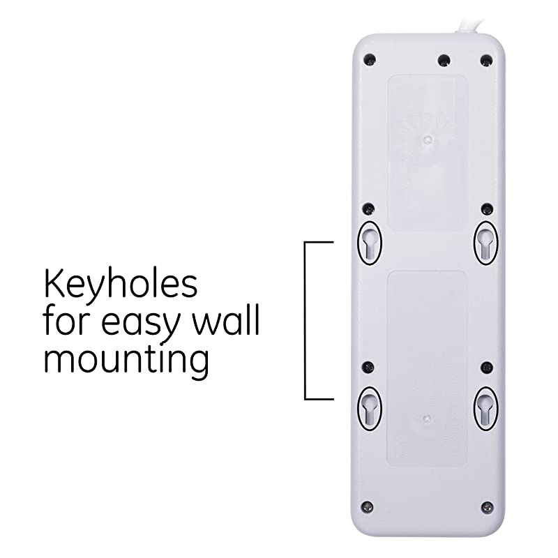 White Strip SurProtector Charger 7 Outlets 2 USB Ports Fast CharFlat Plug Long Power Cord 6 Feet Wall Mount Warranty 36363 6 Ft