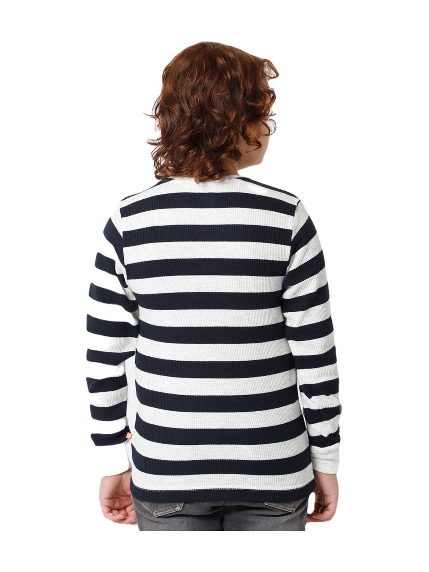 Proteens Kids Navy & White Striped Full Sleeves T-Shirt