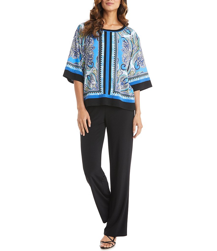 R & M Richards Scarf Print Panel 2-Piece Pant Set