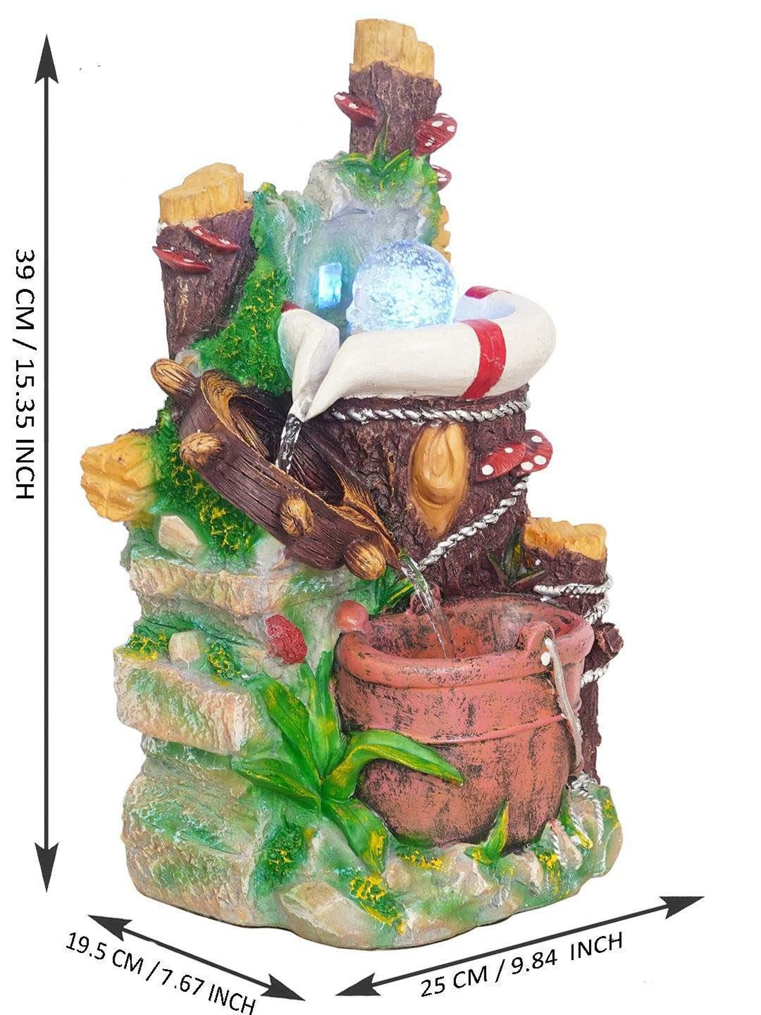 CHRONIKLE Multicolor Polyresin Well Bucket Design 2 Steps Waterfall Fountain